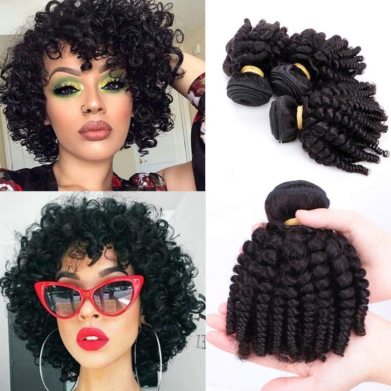 Brazilian Funmi Hair 3 Bundles Spiral Curl Human Hair Short Curly Weave 8A Unprocessed Brazilian FunmiExtensions Human Hair 100gpc Full Head Natural Black Hair Bundles 101214 Inch Natural Black